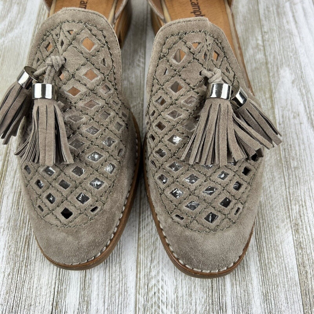 Jeffrey Campbell Taupe Suede Perforated Tassel Loafers - Picture 4 of 10